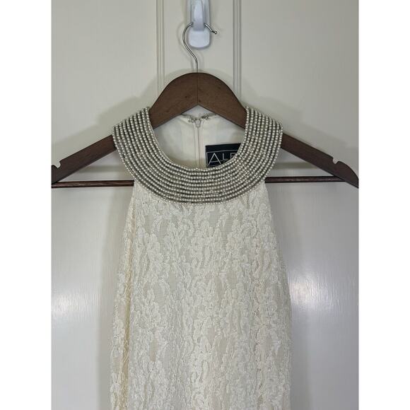 Vintage 90s Alex Evenings Pearl Halter Lace Bodycon Dress Womens Size 4 Ivory - Picture 2 of 8